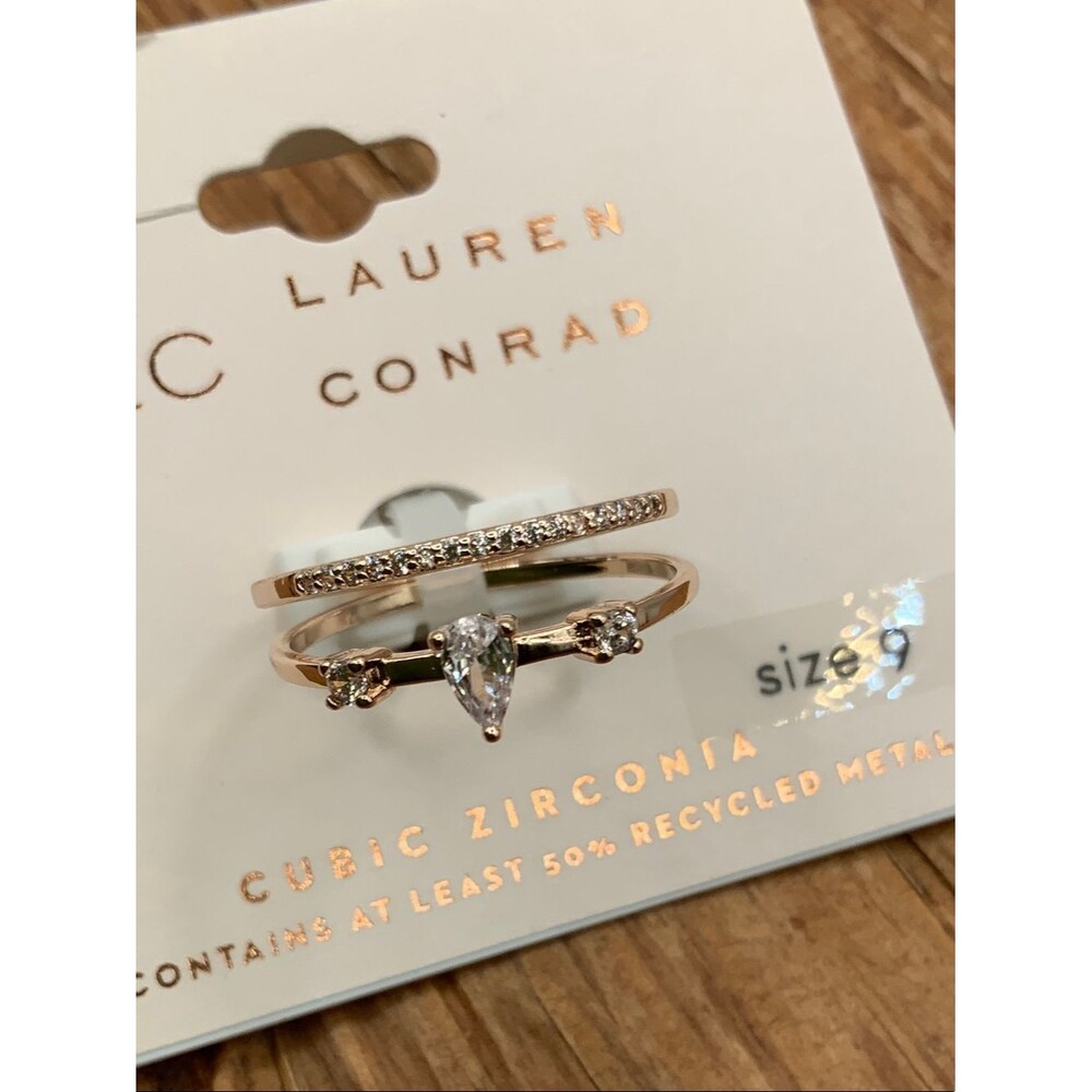 LC Lauren Conrad Rose Gold Tear Drop & Pavé Stackable Ring Set - 9
